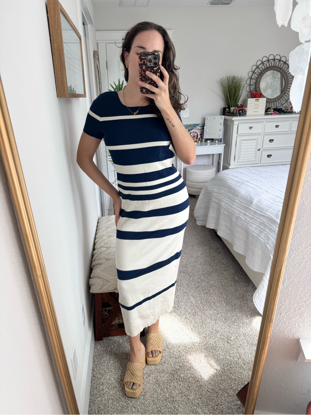 Black Goat Cashmere Navy & Cream Maxi Dress - M